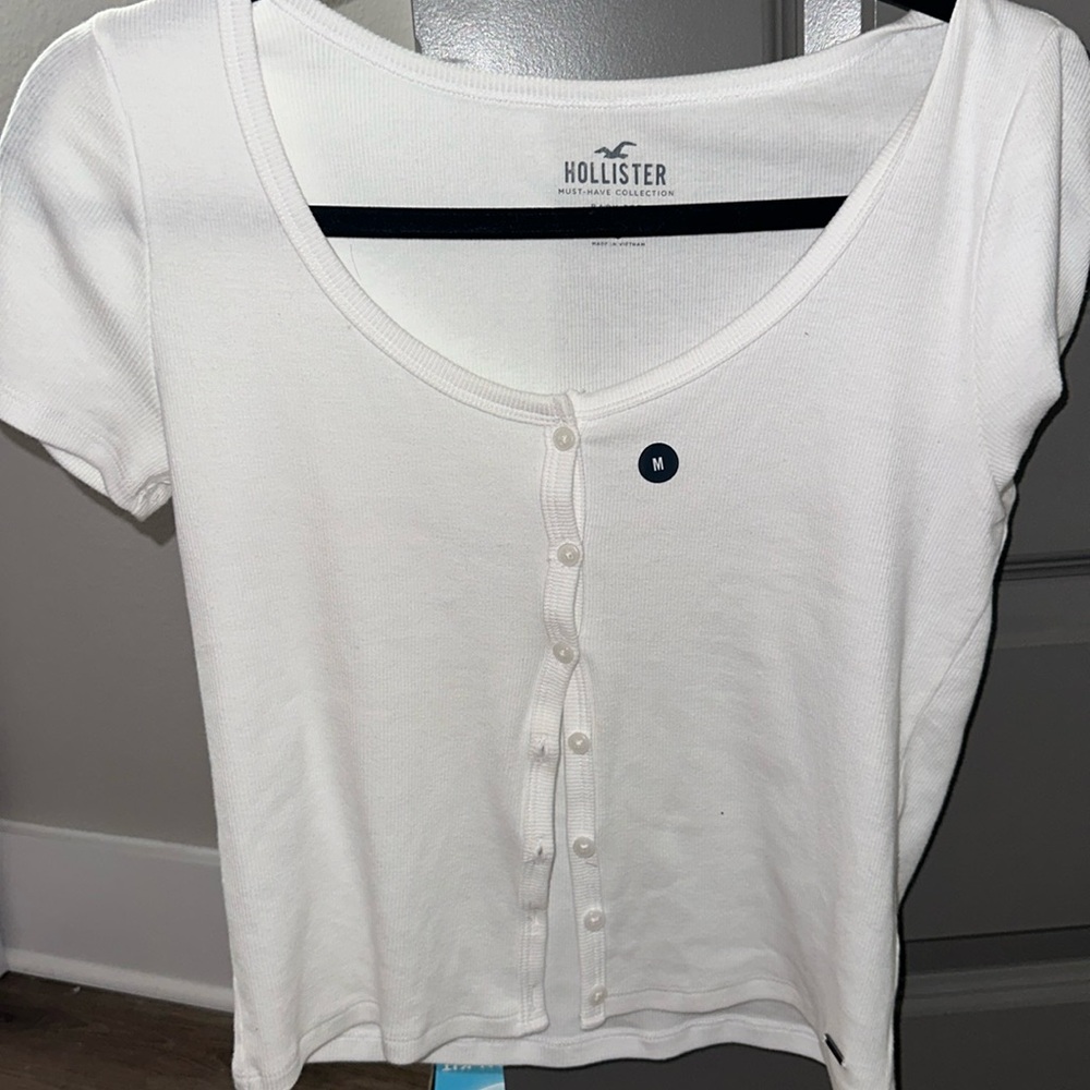Hollister open button up crop top